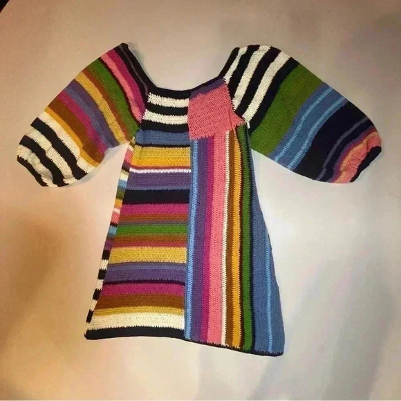 Anthropologie Farm Rio Stripe Mini Dress Crochet Knit Puff Sweater Chunky S $265 - Picture 12 of 12